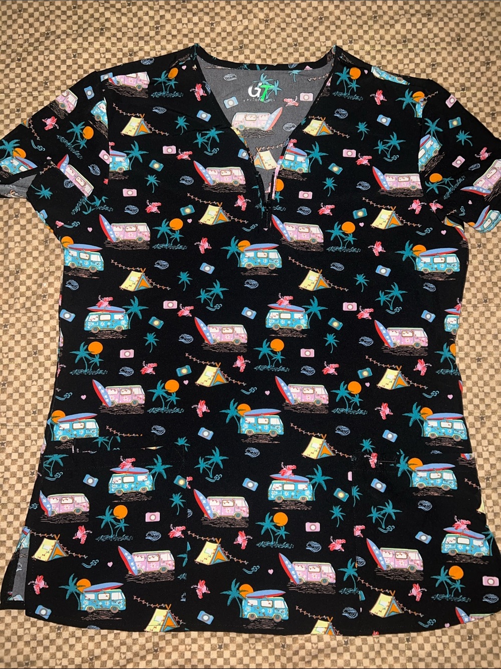 Women’s Black Camper & Tropical Print Pajama Top